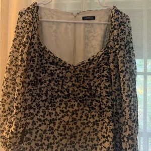 Express Black and Cream Floral Blouse